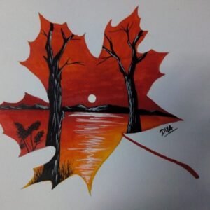Painting on paper – Leaf -Home Decorarion – Without Frame