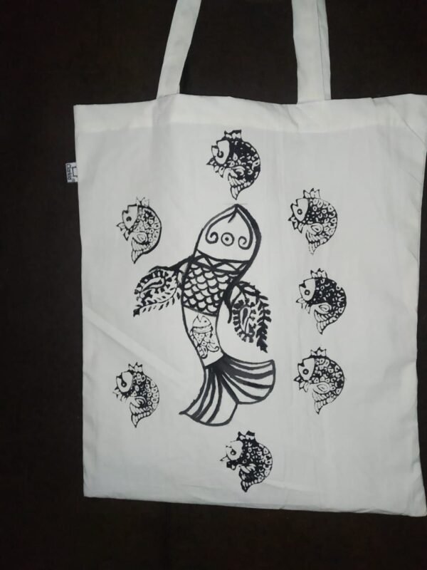 Hand painted cotton fish bag