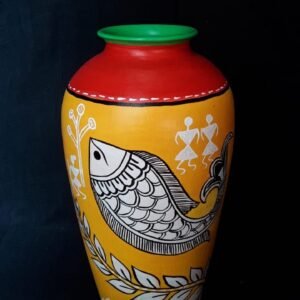 Fish Painted Flower Vase of Terracotta