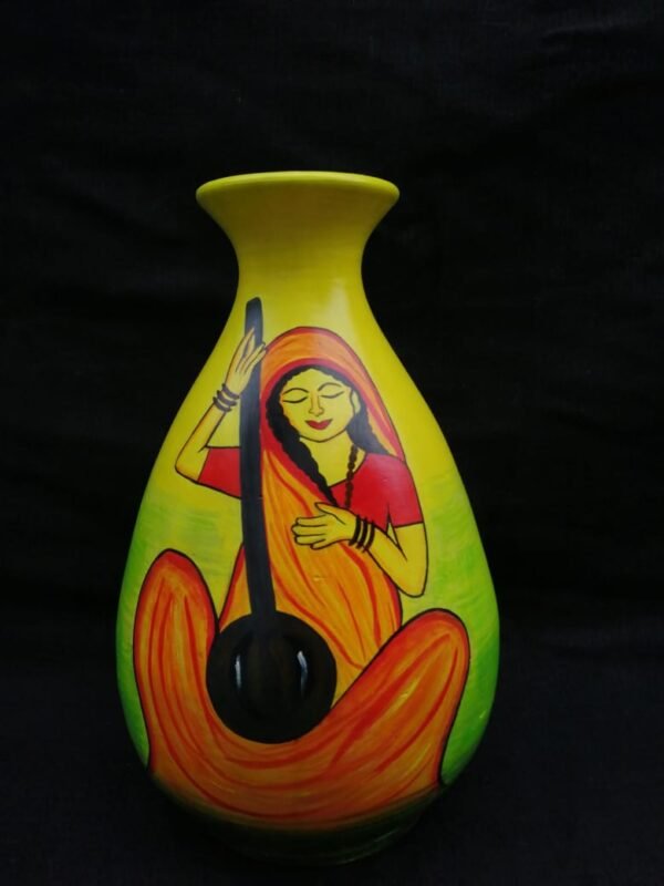 Terracotta Ektara Playing women Painted Flower Vase