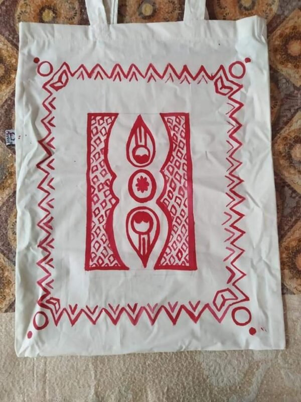 Hand Painted Red Alpona Cotton Bag
