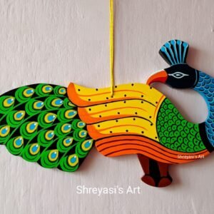 Wooden peacock wall-hanging