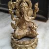 Brush Metal Sculpture of Ganesh Sitting on Lotus Base
