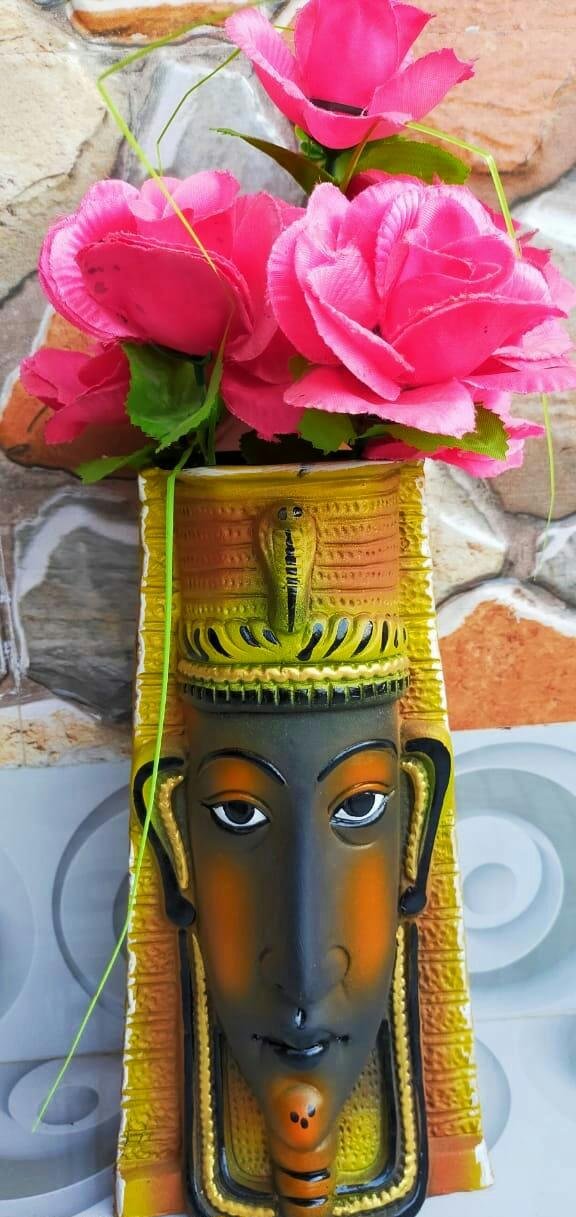 Terracotta Egyptian Face Flower Vase