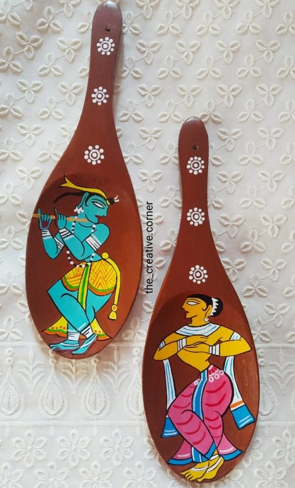 Hand Painted Radha Krishna Spatula Set of Two