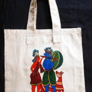 Indiweavaes Radha Krishna Cotton Work Canvas Handle Handmade Bag,  Top Handle hand Bag-MultiColor