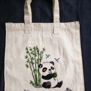 Indiweavaes panda Cotton Work Canvas Handle Handmade Bag,  Top Handle hand Bag-MultiColor