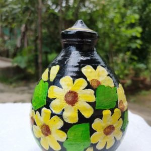 Flower painted terracotta piggy bank/gullak