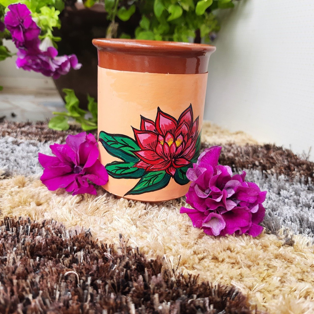 Lotus Flower Hand Painted Kullhad - Necessity eStore