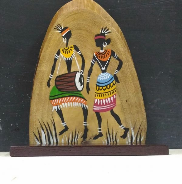 Tribal Couple with Madal Painting On Wood - Home Decor