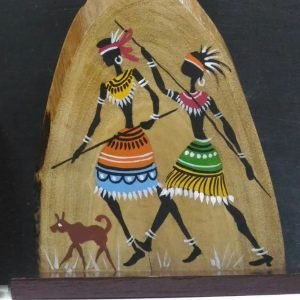 Tribal Hunter With Dog Painting On Wood