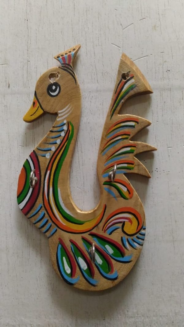 Wooden key ring holder peacock