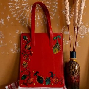 Faux leather bag – Madhubani fish Art Bag