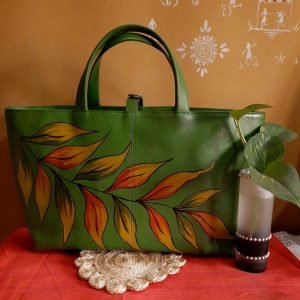 Faux leather bag – Handpainted leaf Art Bag