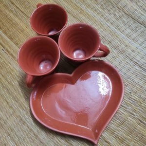 Terracotta Cup Set With Heart Shape Tray