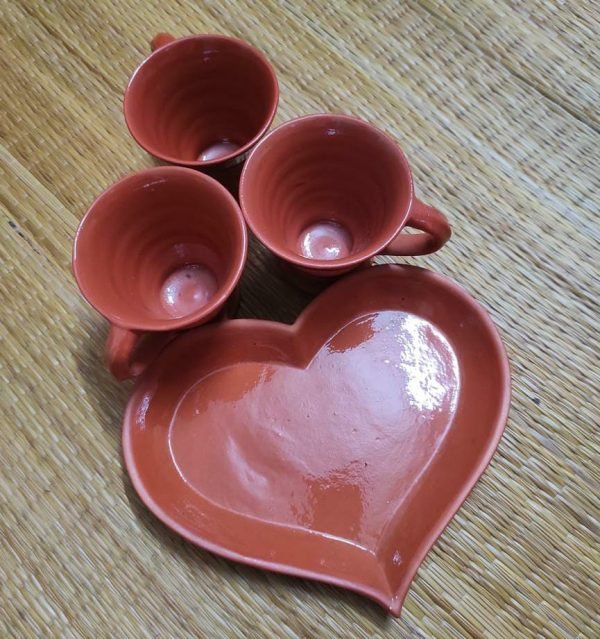 Terracotta Cup Set With Heart Shape Tray