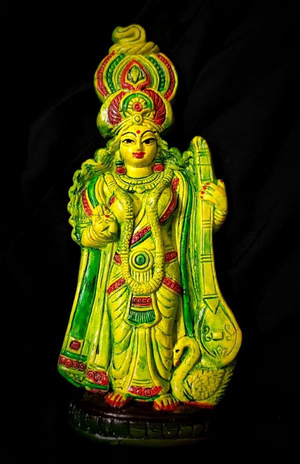 Colorful Terracotta Standing Saraswati Idol