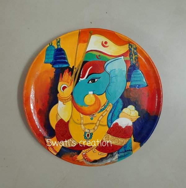 Lord Ganesh Idol Painted Wooden Wall Hanging Plate
