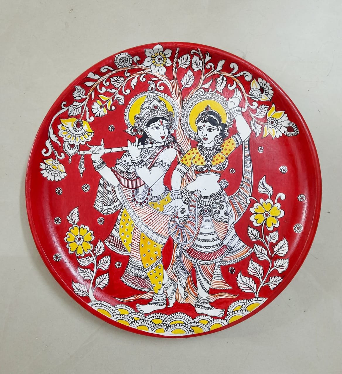 Kalmakari Art Radha Krishna Painted Decorative Plate