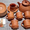 Ceramic Coted Terracotta Tea Pot Set