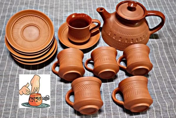 Ceramic Coted Terracotta Tea Pot Set