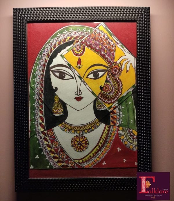 Madhubani painting of a lady with Durga face
