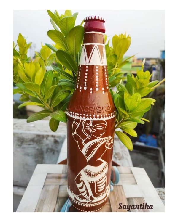 Madhubani painting Dancing Leady Bottle Art