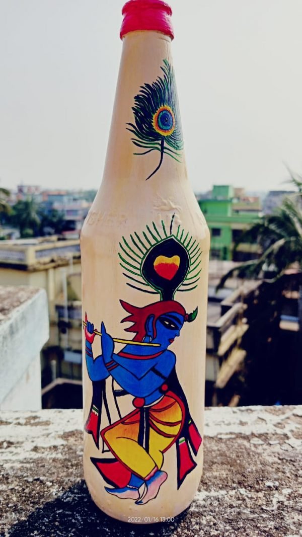 Lord Krishna painting Bottle Art