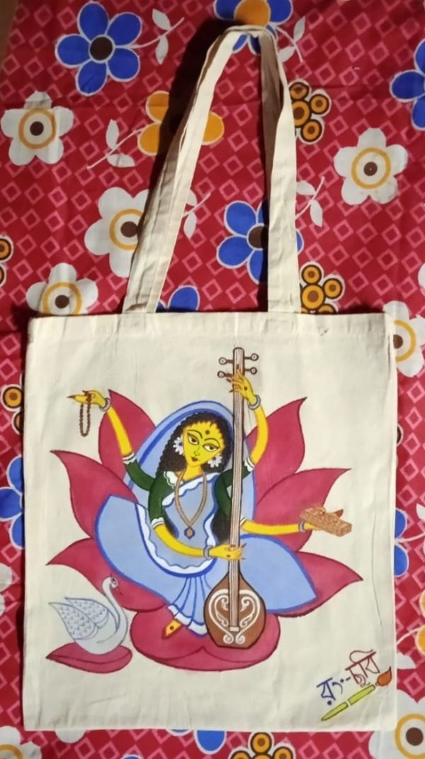 Hand Painted Lord Saraswati Hand bag