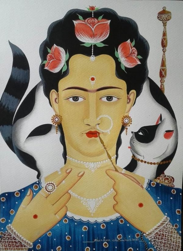 Leady Putting Lipstick KaliGhat Painting