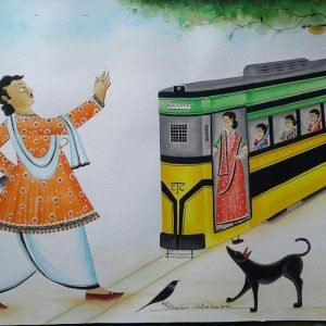 Men On tram Line KaliGhat Painting