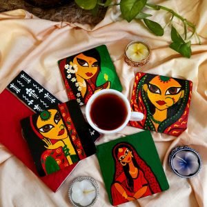 Traditional Women Painting Wooden Coaster Set of Four