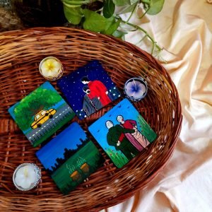 Traditional Painted Wooden Coaster Set of Four