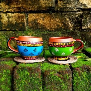 Ceramic Coated Cups With Coaster Set of Two