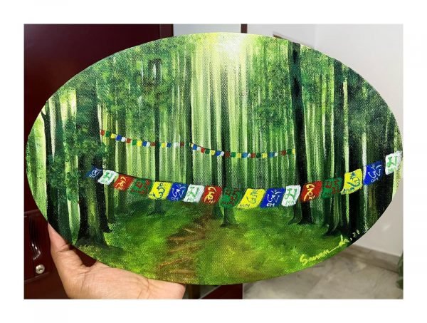 Oval shape painting forest them