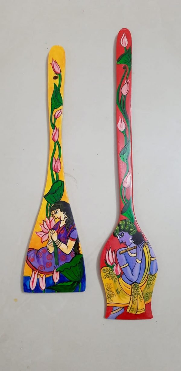 Radha Krishna Hand Painted Spatula Set of Two