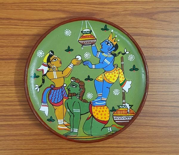 Krishna Makhan Chor Hand Painted Wooden Plate