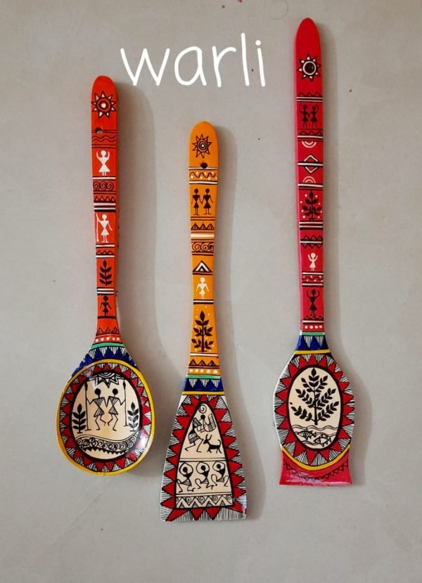 Warli Theme Hand Painted Spatula Set of Three