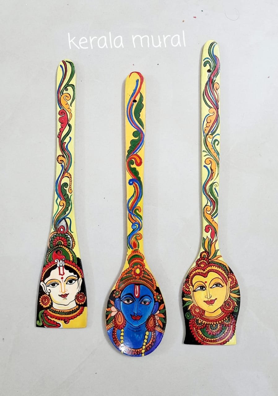 Goddess Face Hand Painted Spatula Set of Three