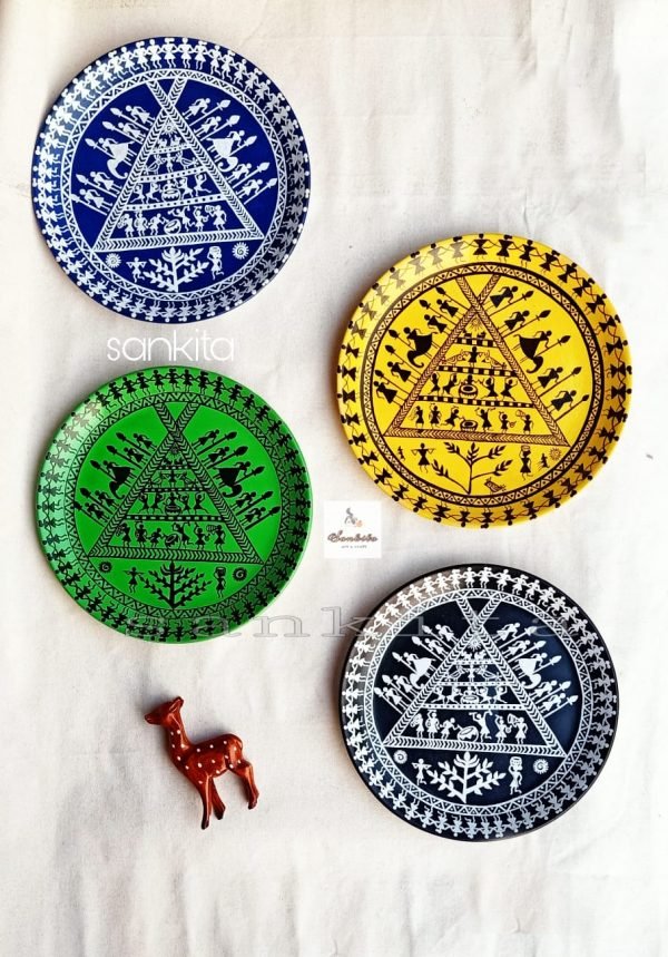 Warli Theme Wall Hanging Plate Set of Four