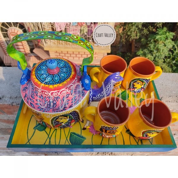 Babu-Bibi Hand Painted Kettle with Four Cups