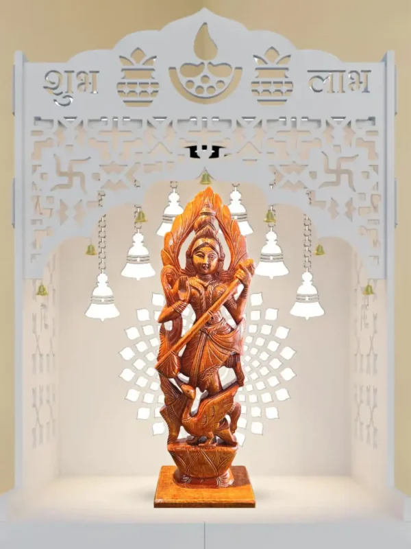 Wooden Saraswati Standing Idol / Godess Saraswati Idol / Maa Saraswati Wooden Murti