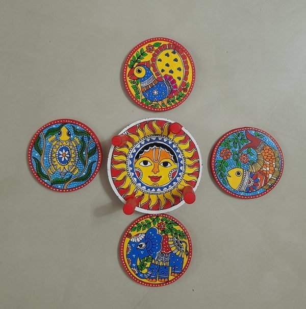 Madhubani Art Coasters With Stand