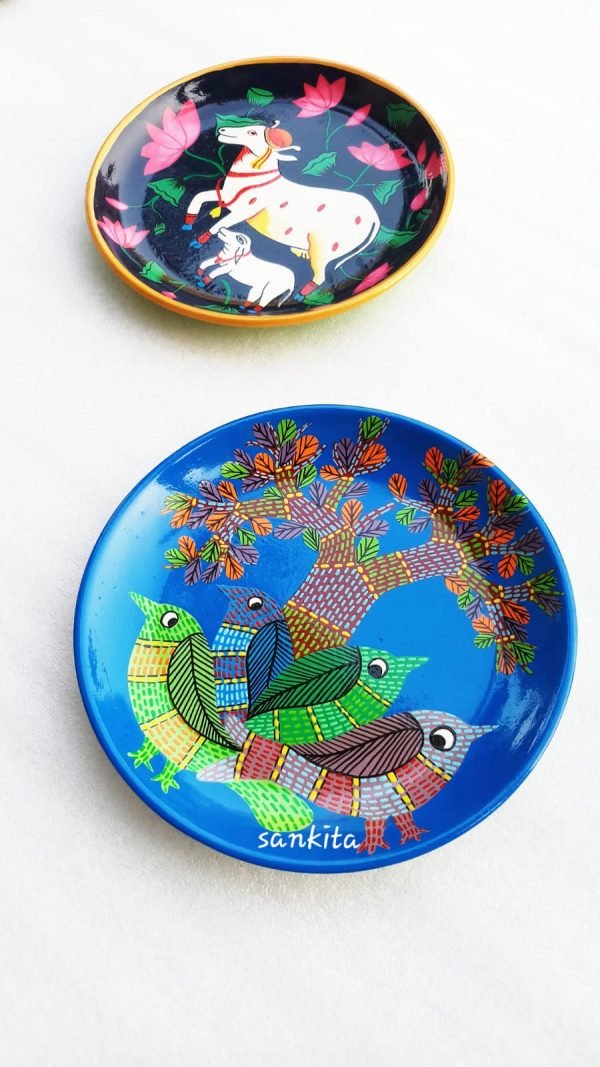 Cow & Bird Hand Painted Plate Set