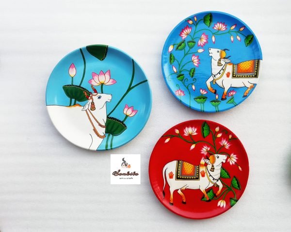 Cow Hand Painted Plate Set of Three