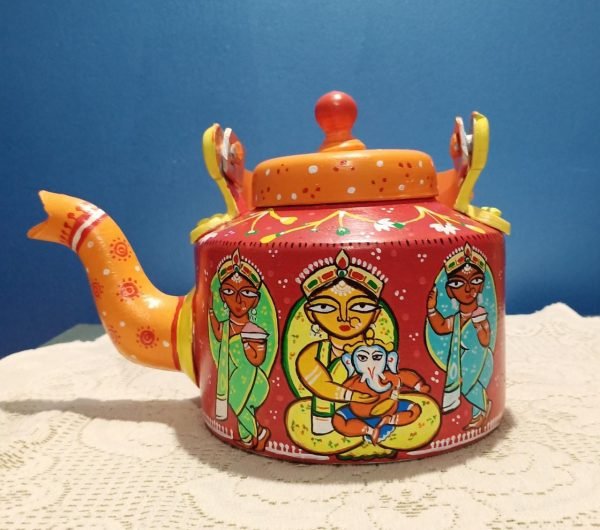 This Hand painted Art on Tea Kettle Made by famous artist of Bengal, A perfect item for home decoration or gifting purpose.